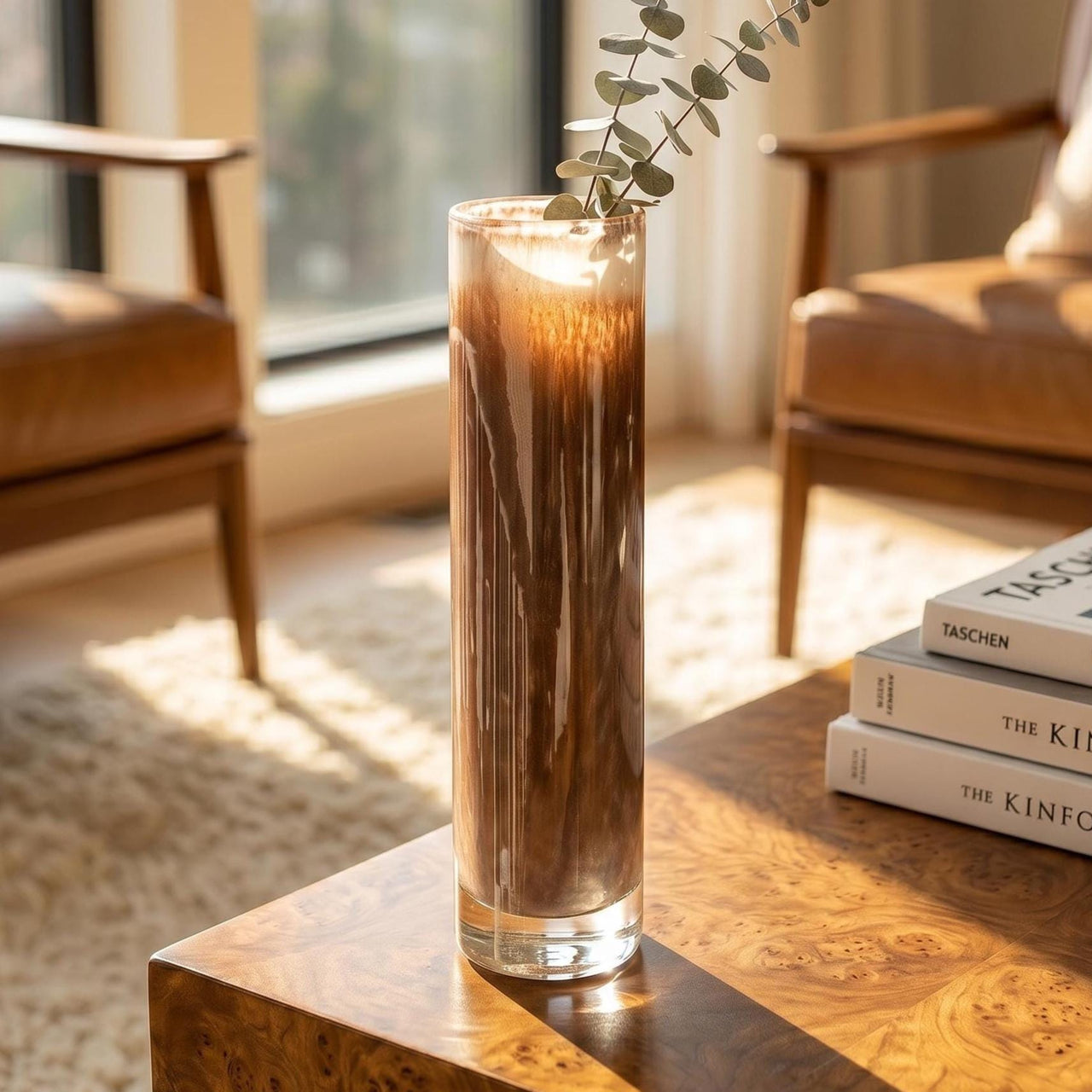 Brown Glass Vase, Glass Cylinder Vase, Heavy Glass Vase, Dark Brown Vase, Hand Blown Glass Vase, Handmade Vase, Birthday Gift for Her