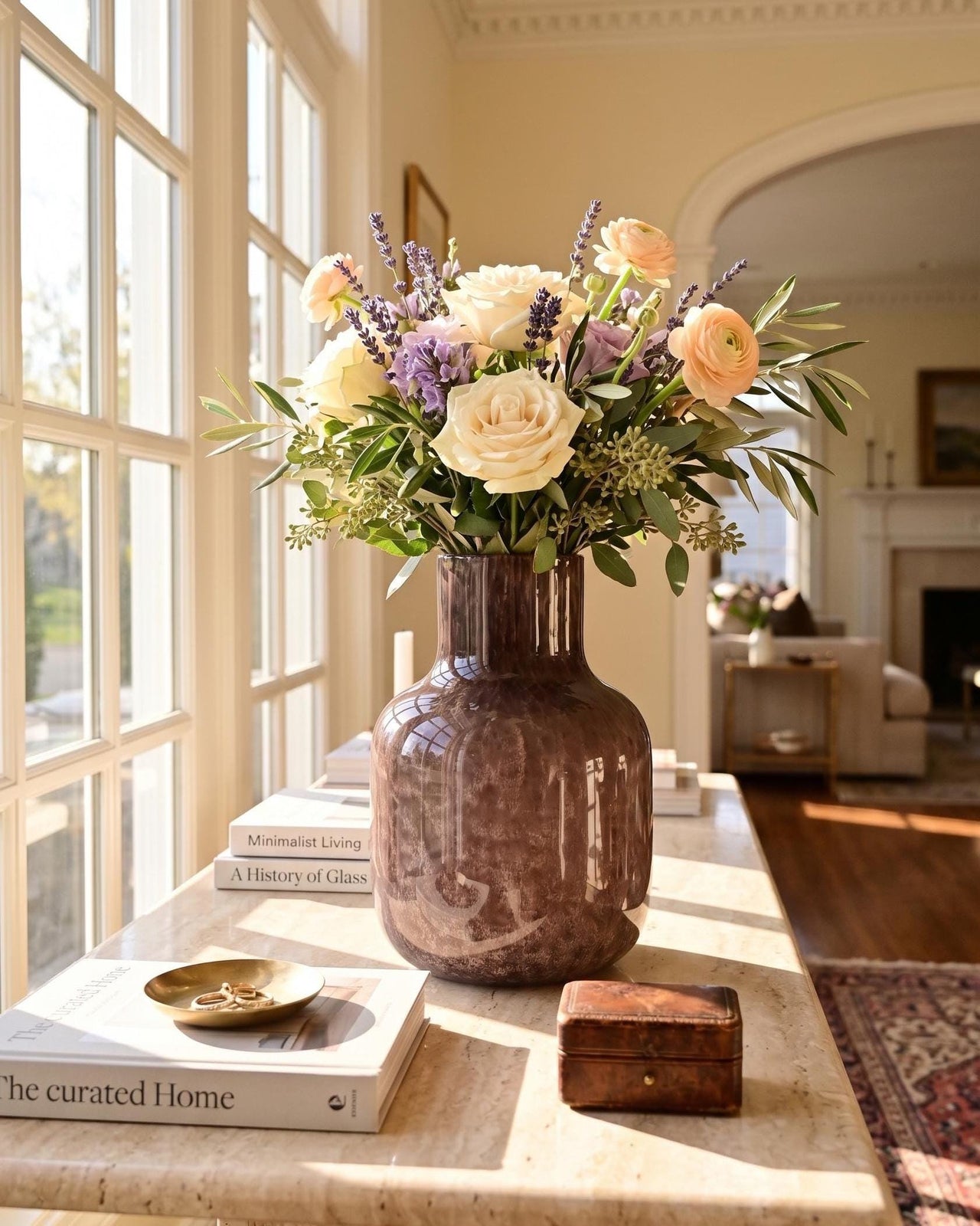 Brown Hand Blown Glass Vase, Blown Glass Art, Large Glass Vase, Handmade Glass Vase, Large Vase For Flowers, Brown Vase, Birthday Gift