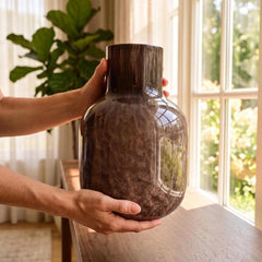 Brown Hand Blown Glass Vase, Blown Glass Art, Large Glass Vase, Handmade Glass Vase, Large Vase For Flowers, Brown Vase, Birthday Gift