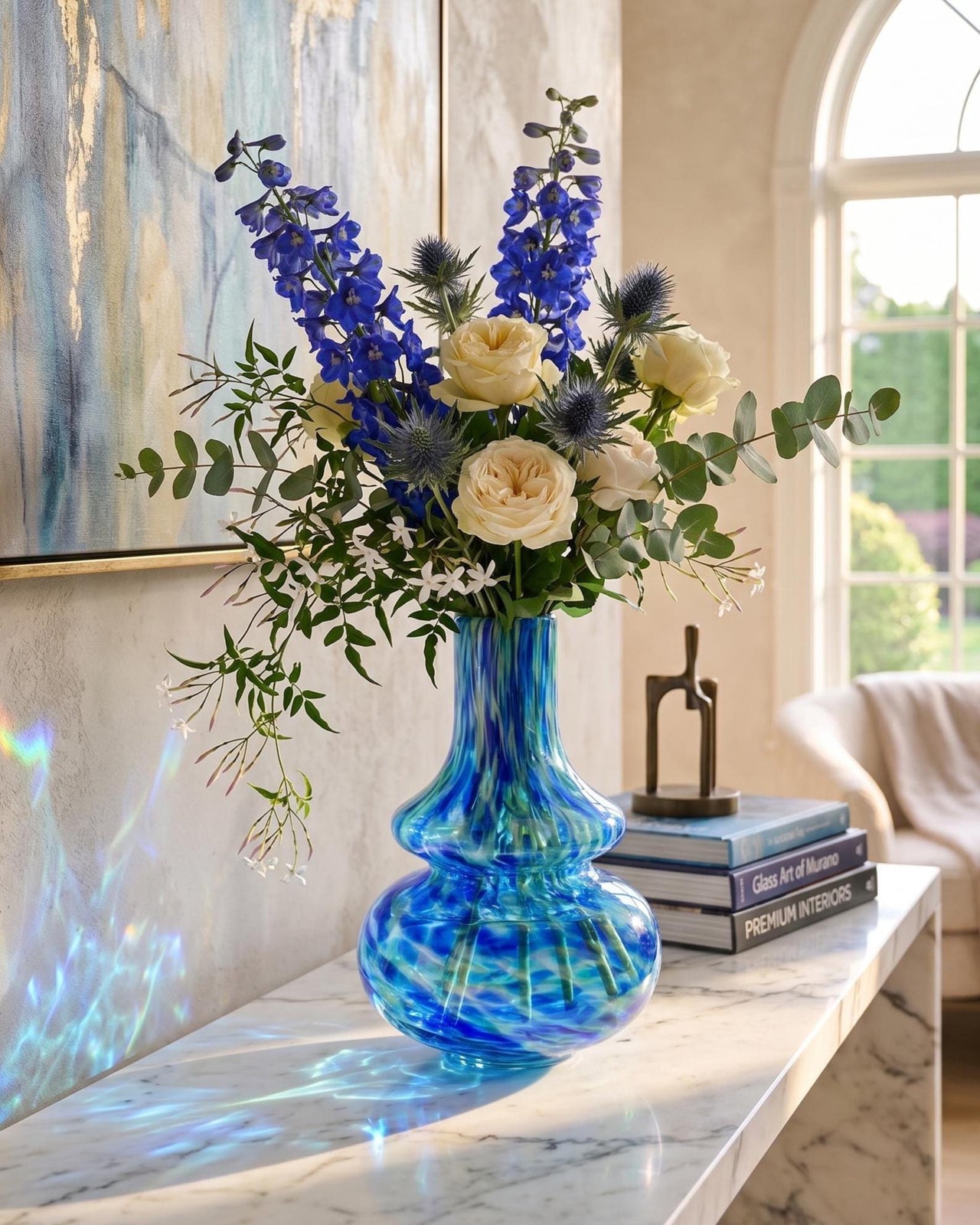 Cobalt Blue Glass Vase, Blue Vase, Hand Blown Glass Vase, Art Glass Vase, Vases for Flowers, Glass Vase, Blown Glass Art, Birthday Gift