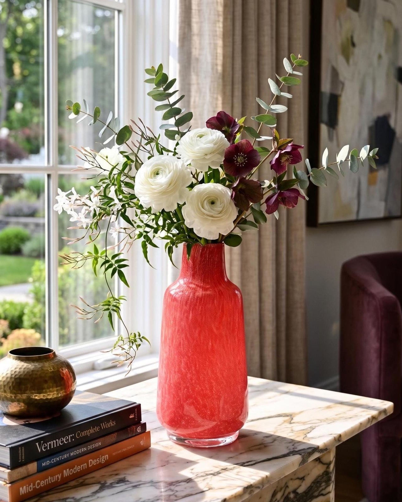 Red Glass Vase, Hand Blown Glass Vase, Art Glass Vase, Red Vase, Blown Glass Vase, Tall Vase, Glass Vase, Glass Flower Vase, Birthday Gift