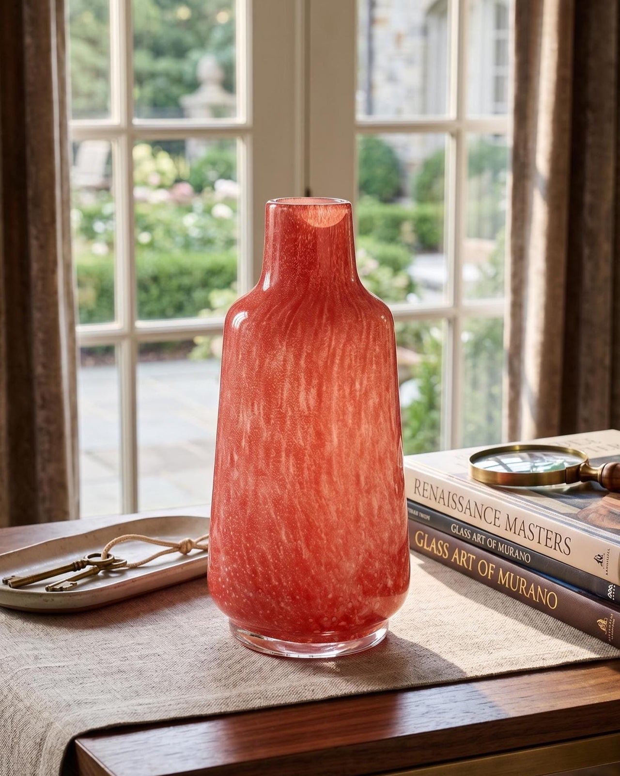 Red Glass Vase, Hand Blown Glass Vase, Art Glass Vase, Red Vase, Blown Glass Vase, Tall Vase, Glass Vase, Glass Flower Vase, Birthday Gift