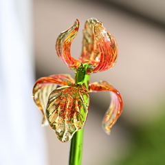 Hand Blown Spotted Orange Glass Iris 17"