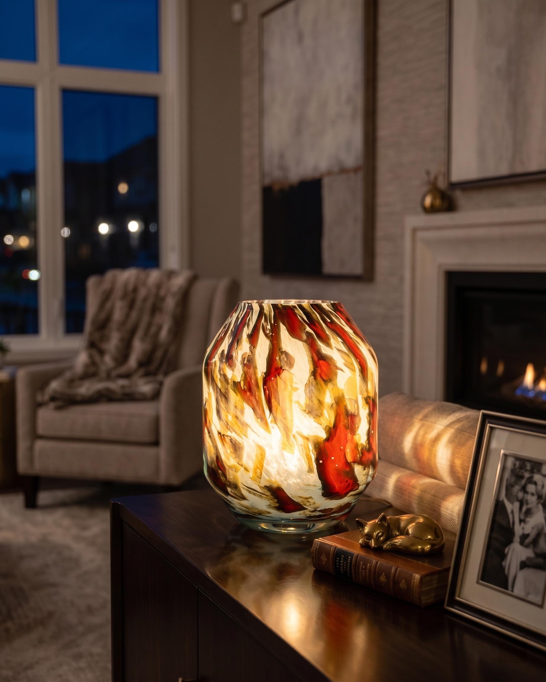 Vase Lamp, Hand Blown Glass Lamp, Cordless Table Lamp, Blown Glass Lamp, Cordless Lamp, Blown Glass Table Lamp, Rechargeable Table Lamp