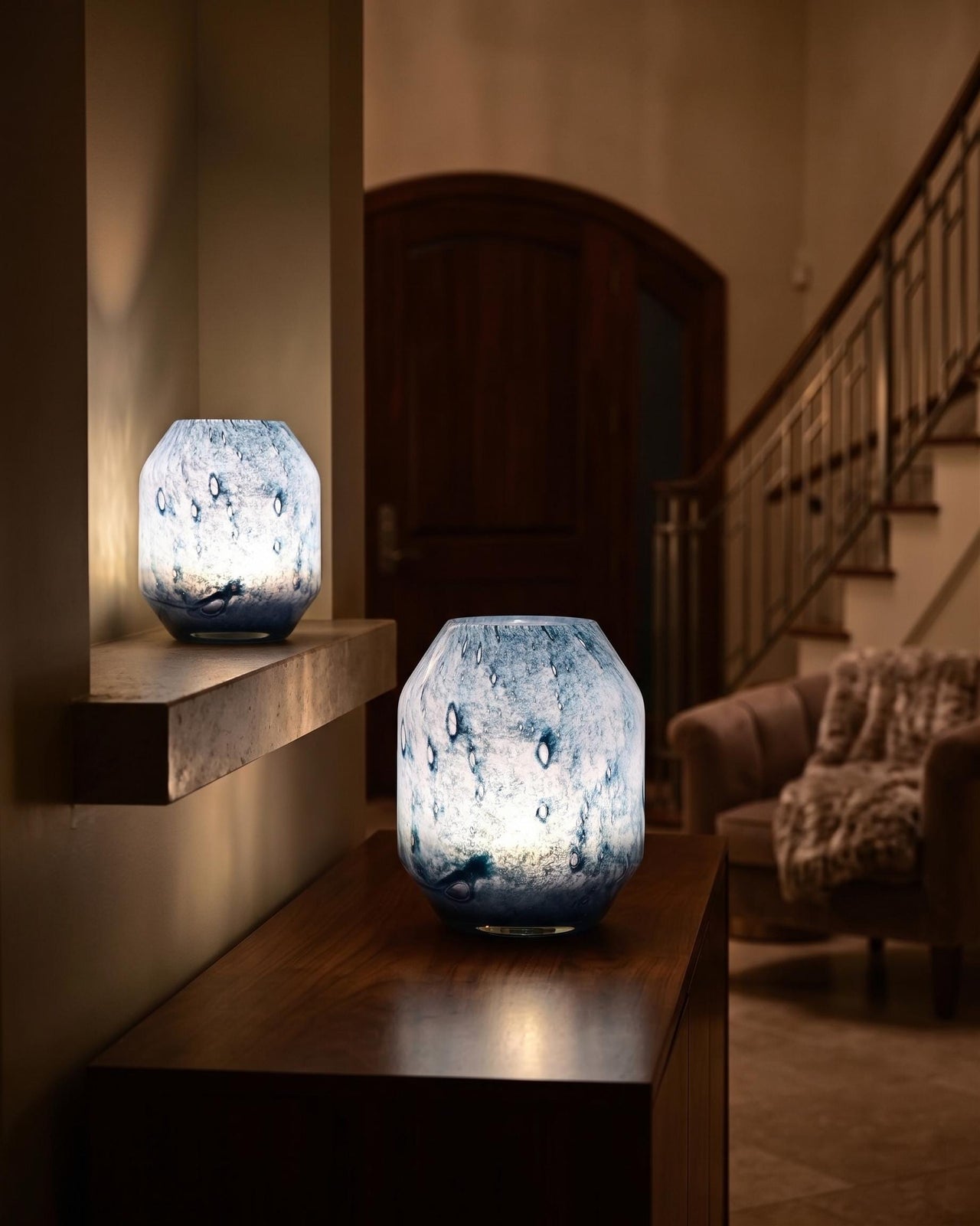 Blue Glass Lamp, Vase Lamp, Hand Blown Glass Lamp, Cordless Table Lamp, Teal Lamp, Blue Table Lamp, Cordless Lamp, Blown Glass Table Lamp