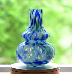 Blue and White Vase, Hand Blown Glass Vase, Art Glass Vase, Glass Flower Vase, Blown Glass Vase, Glass Vase, Spring Decor, Birthday Gift