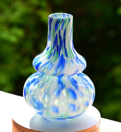 Blue and White Vase, Hand Blown Glass Vase, Art Glass Vase, Glass Flower Vase, Blown Glass Vase, Glass Vase, Spring Decor, Birthday Gift