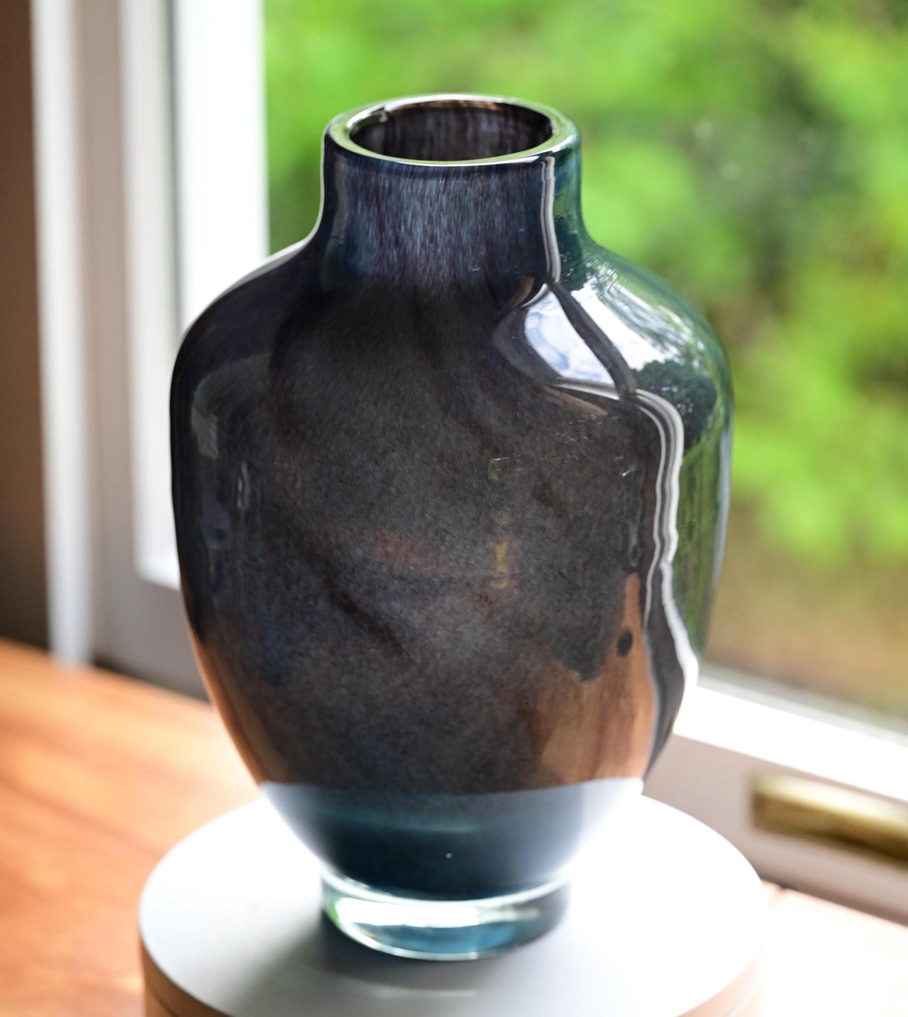 Hand Blown Glass Vase, Blue Glass Vase, Heavy Glass Vase, Large Vase, Large Glass Vases, Black Vase, Blown Glass Vase, Birthday Gift
