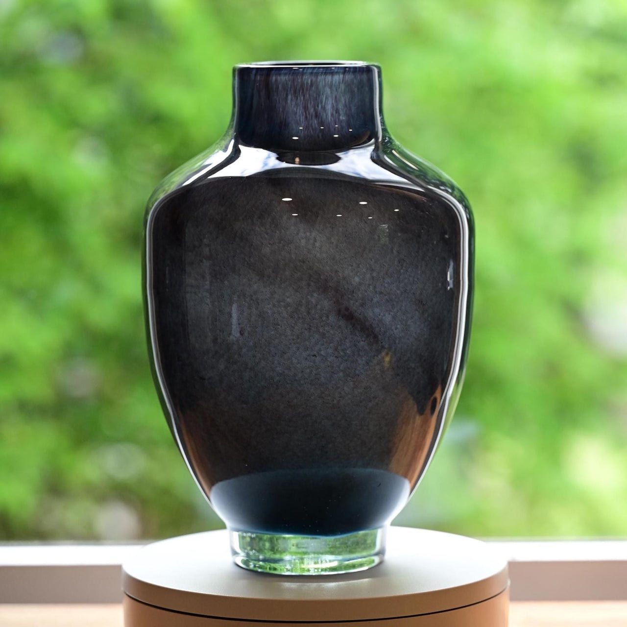 Hand Blown Glass Vase, Blue Glass Vase, Heavy Glass Vase, Large Vase, Large Glass Vases, Black Vase, Blown Glass Vase, Birthday Gift