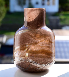 Gold Stripe Glass Vase, Hand Blown Glass Brown Glass Vase, Extra Large Vases, Organic Vase, Vases For Flowers, Large Vase, Birthday Gift