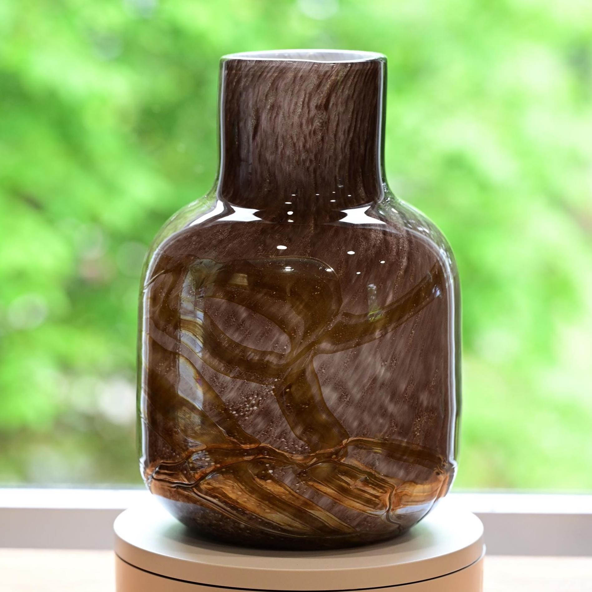 Gold Stripe Glass Vase, Hand Blown Glass Brown Glass Vase, Extra Large Vases, Organic Vase, Vases For Flowers, Large Vase, Birthday Gift