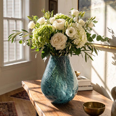 Teal Vase, Extra Large Glass Vase, Colored Glass Vase, Grand Vase, Teal Glass Vase, Large Blue Vase, Blue Glass Vase, Hand Blown Glass Vase