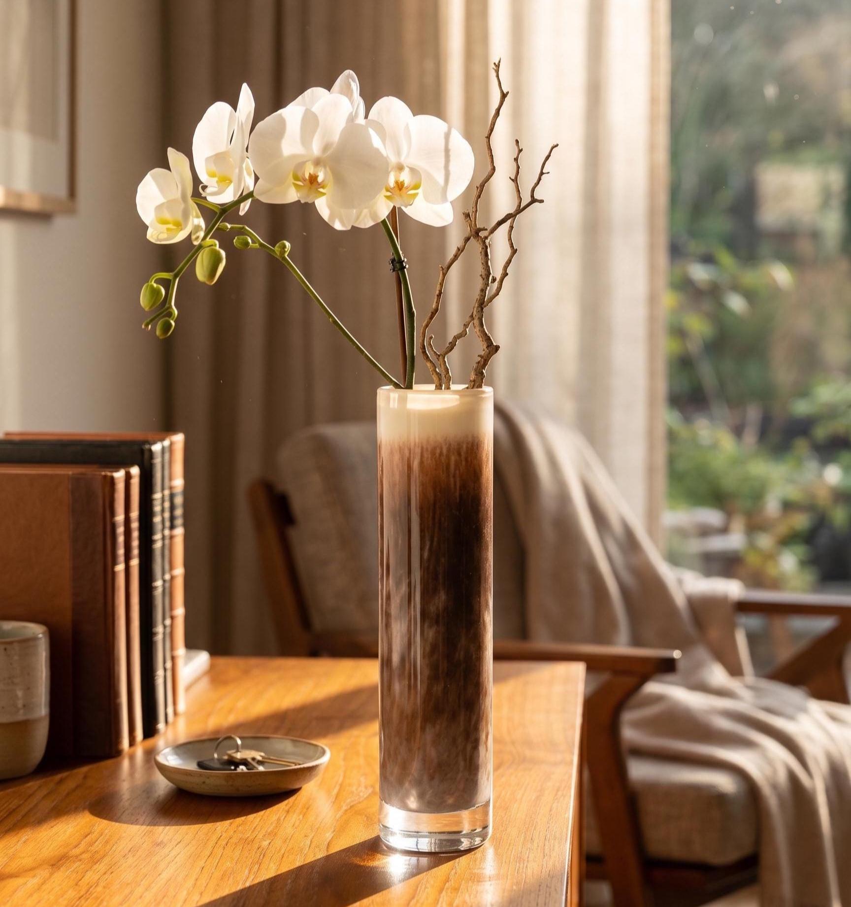 Brown Glass Vase, Glass Cylinder Vase, Heavy Glass Vase, Dark Brown Vase, Hand Blown Glass Vase, Handmade Vase, Birthday Gift for Her