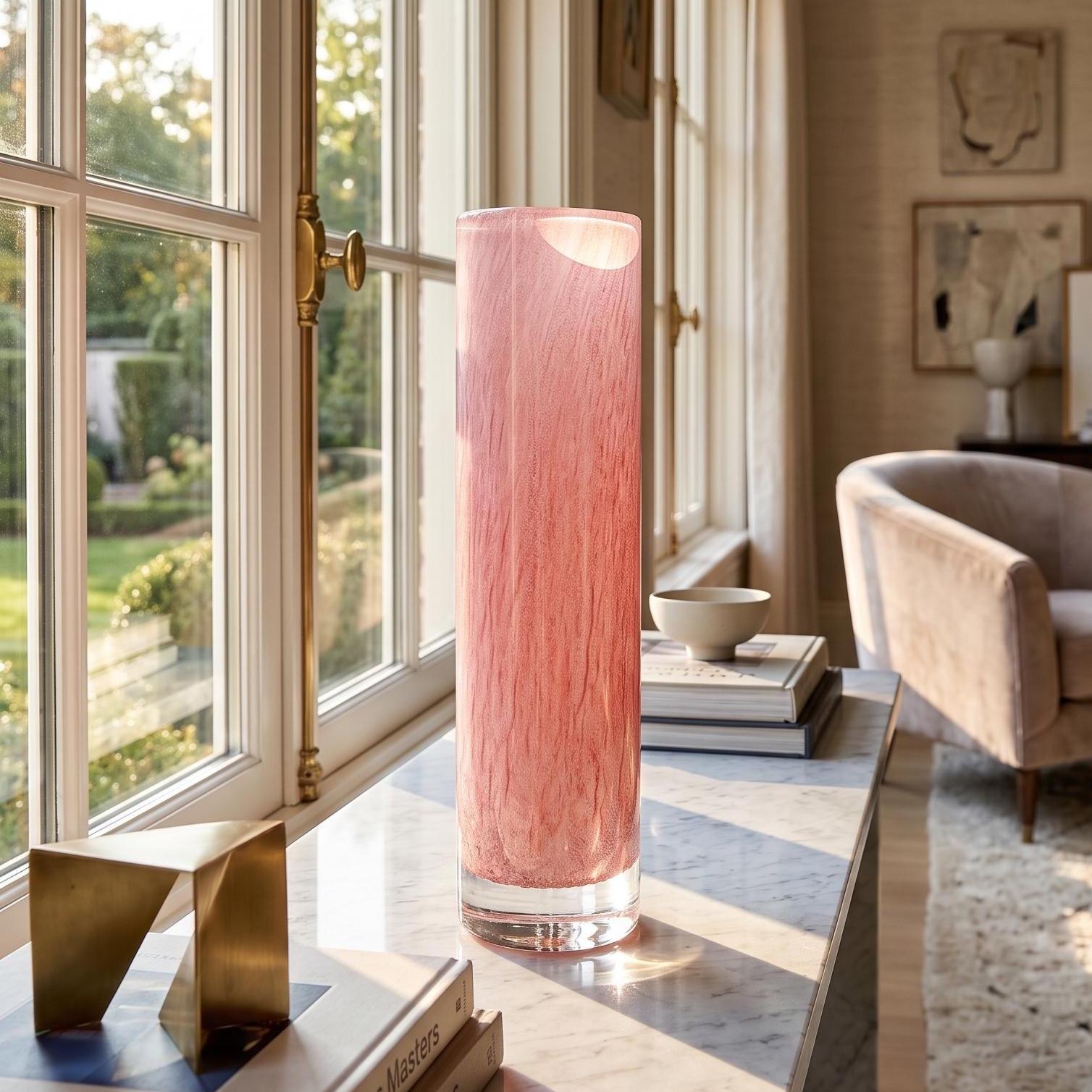Pink Flower Vase, Pink Glass Vase, Pink Vase, Hand Blown Glass Vase, Cylinder Vase, Tall Vase, Handmade Vase, Art Glass Vase, Birthday Gift
