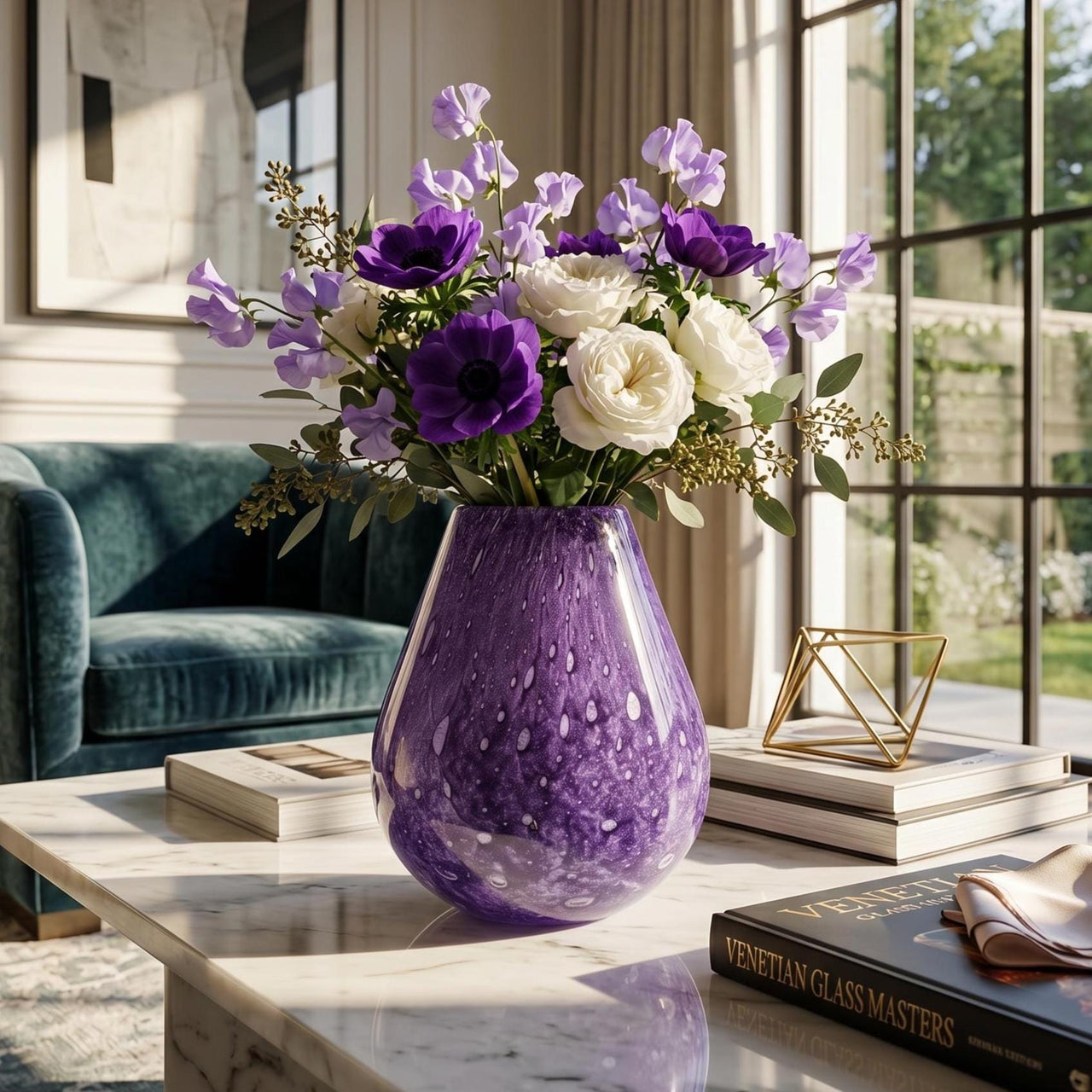 Purple Glass Vase, Extra Large Glass Vase, Purple Vase, Art Glass Vase, Amethyst Vase, Blown Glass Vase, Wide Mouth Vase, Birthday Gift