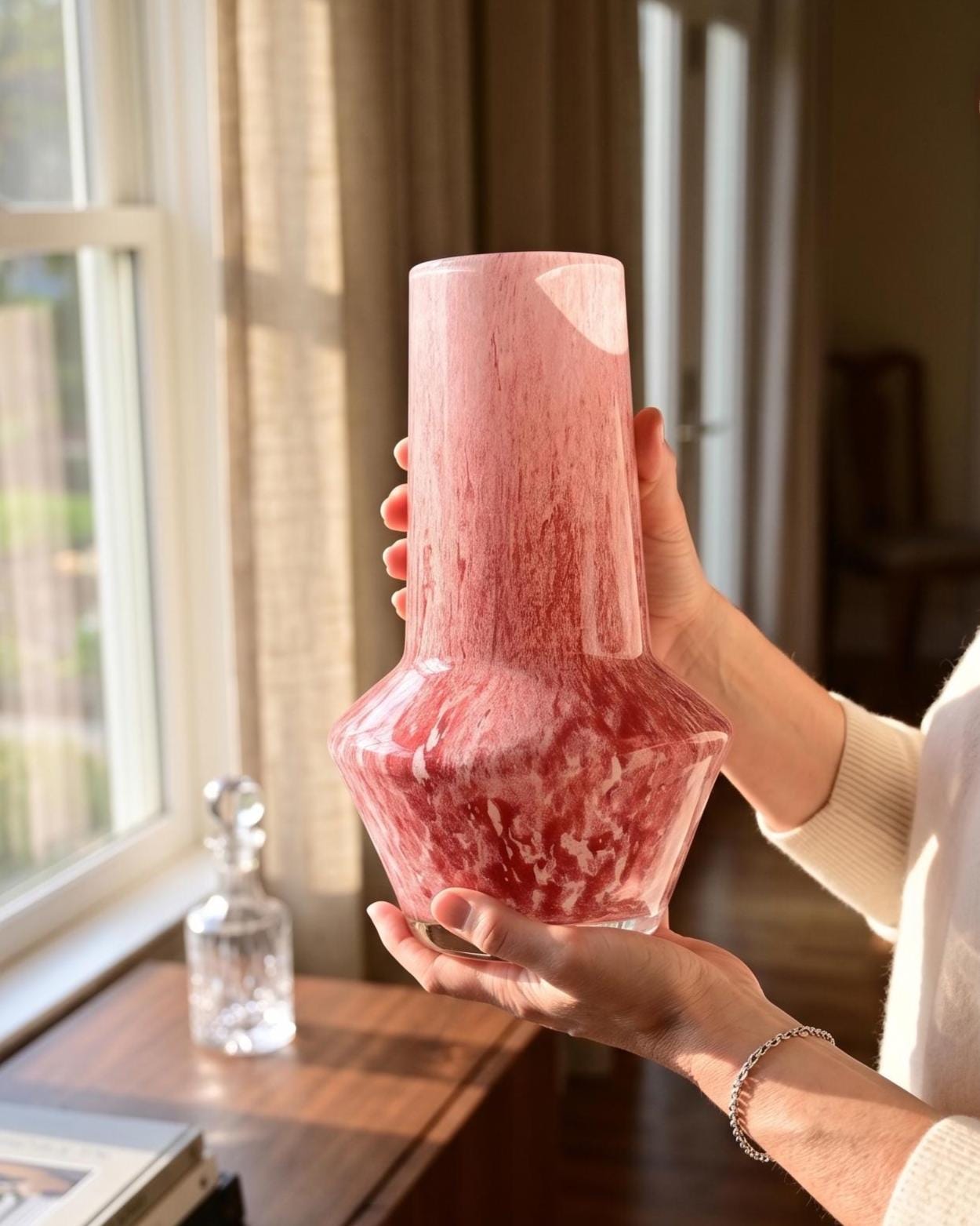 Funky Vase, Pink Vase, Pink Glass Vase, Pink Flower Vase, Vases for Flowers, Hand Blown Glass Vase, Glass Vase, Glass Art, Birthday Gift
