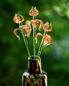 Glass Flowers Bouquet and Vase - Glass Flowers and Vase - Glass Iris - Unique Spring Decor Gift for Her, Birthday Gift