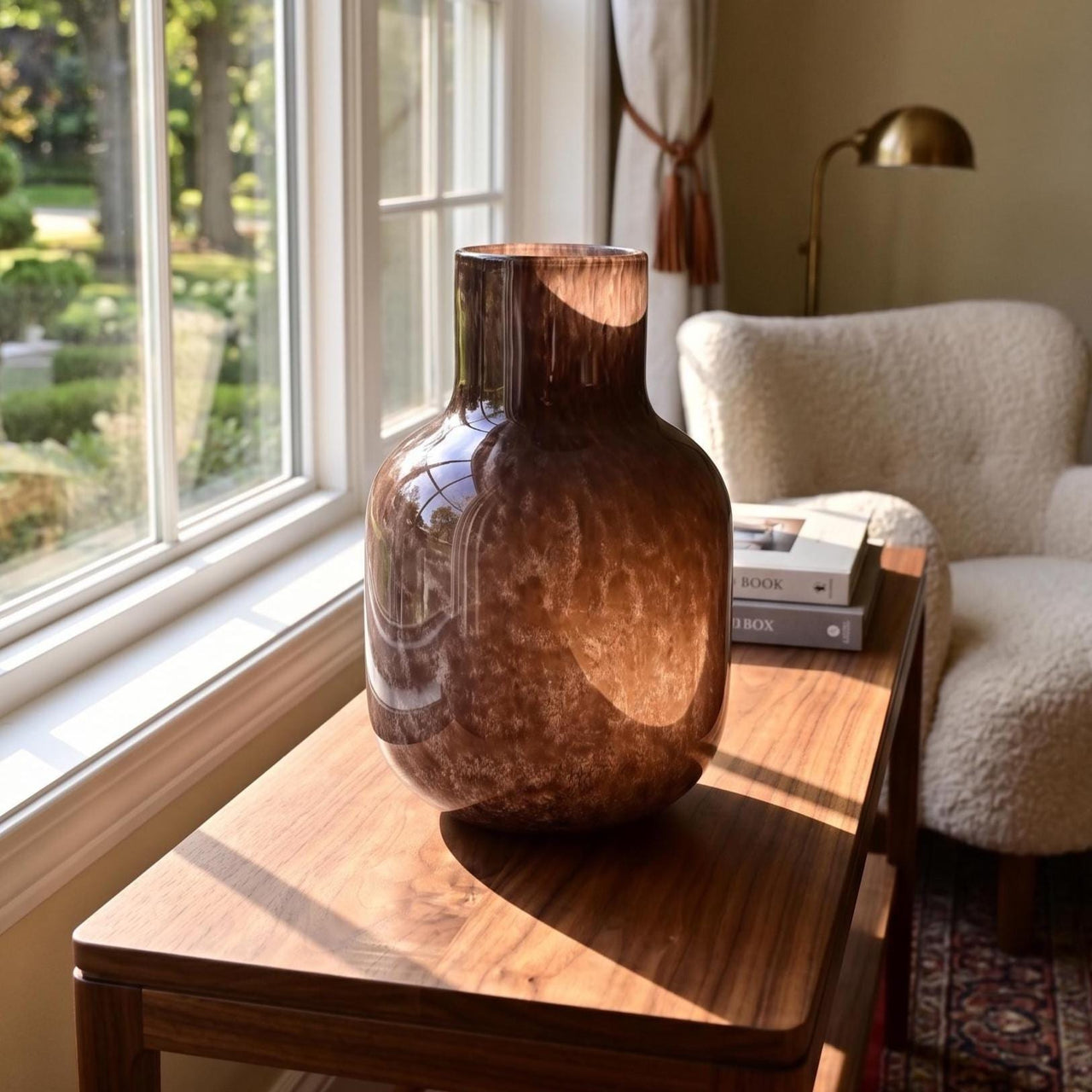 Brown Hand Blown Glass Vase, Blown Glass Art, Large Glass Vase, Handmade Glass Vase, Large Vase For Flowers, Brown Vase, Birthday Gift