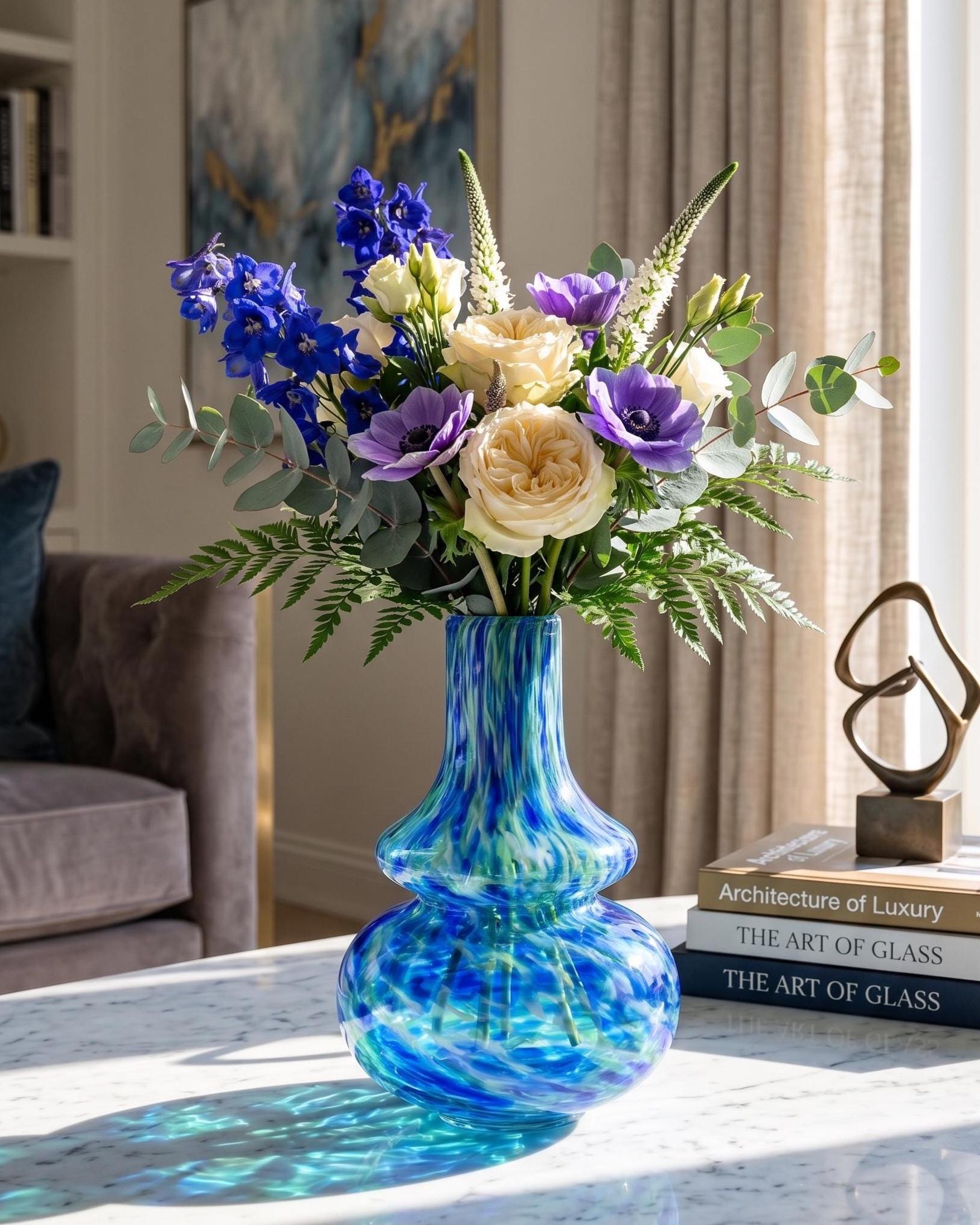Cobalt Blue Glass Vase, Blue Vase, Hand Blown Glass Vase, Art Glass Vase, Vases for Flowers, Glass Vase, Blown Glass Art, Birthday Gift