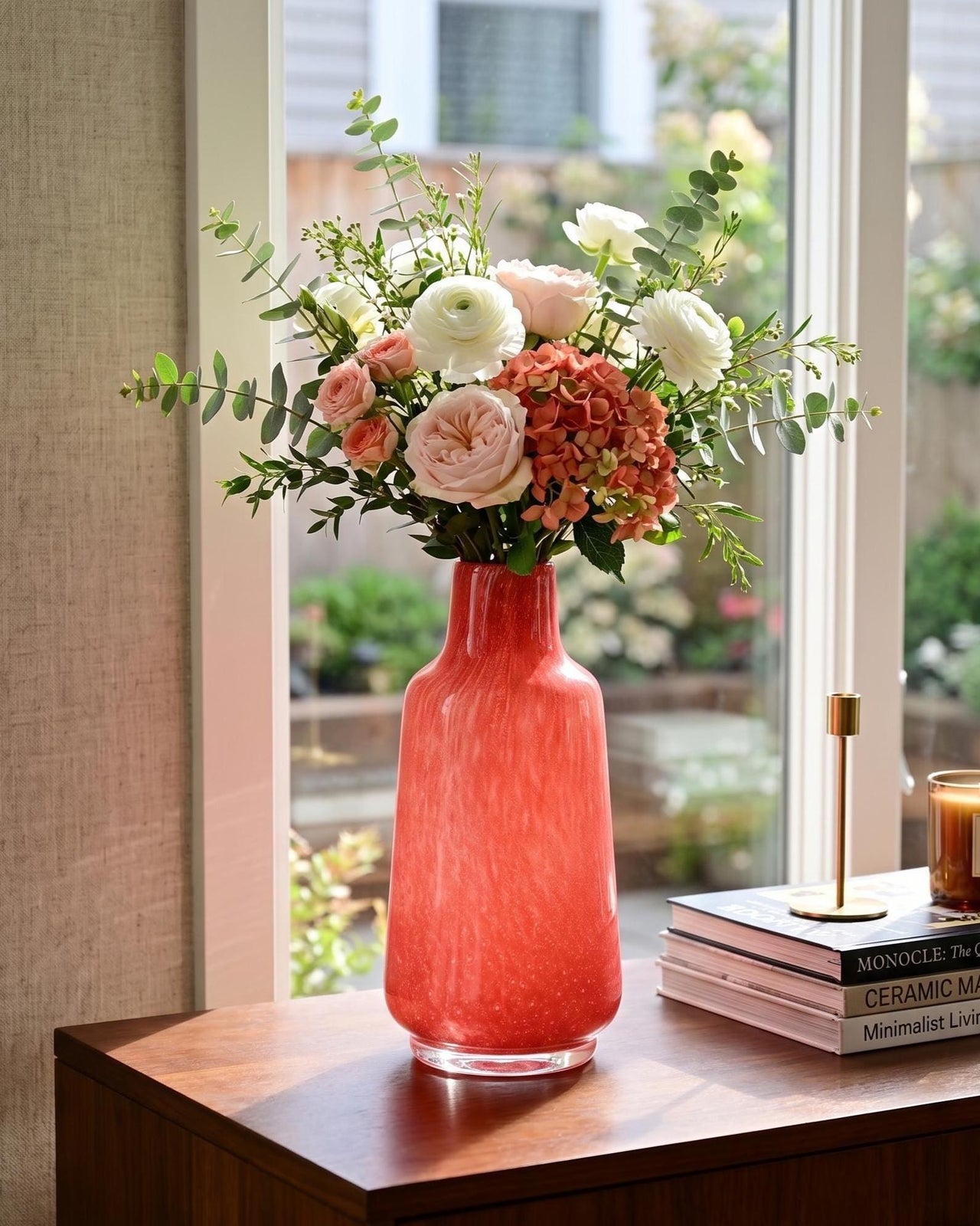 Red Glass Vase, Hand Blown Glass Vase, Art Glass Vase, Red Vase, Blown Glass Vase, Tall Vase, Glass Vase, Glass Flower Vase, Birthday Gift