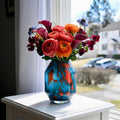 Hand Blown Glass Vase, Art Glass Vase, Turquoise Vase, Blown Glass Vase, Teal Vase, Glass Vase, Vases for Flowers Unique, Birthday Gift