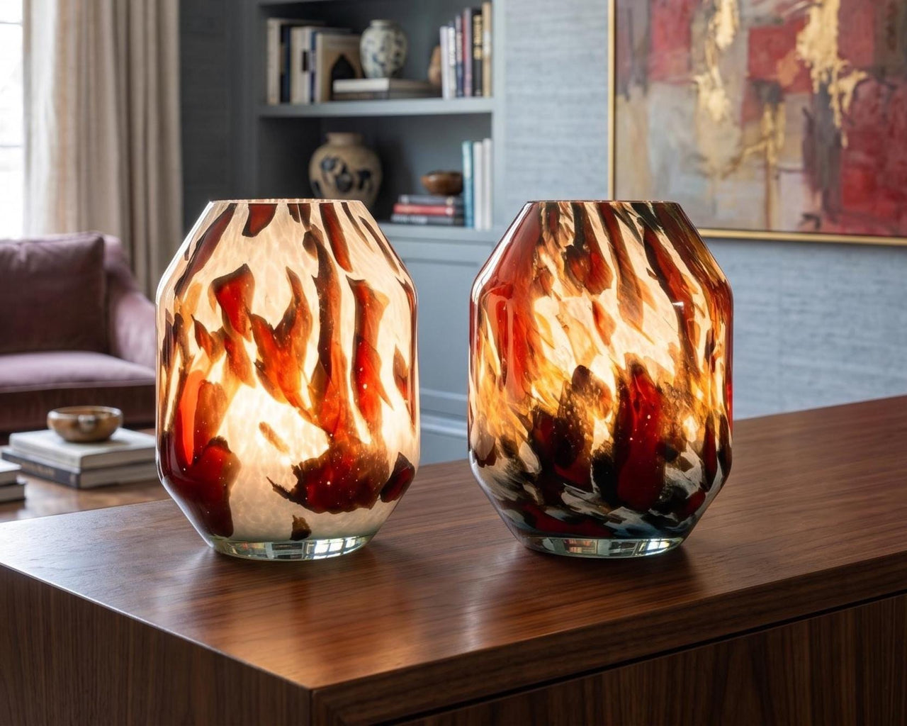 Vase Lamp, Hand Blown Glass Lamp, Cordless Table Lamp, Blown Glass Lamp, Cordless Lamp, Blown Glass Table Lamp, Rechargeable Table Lamp