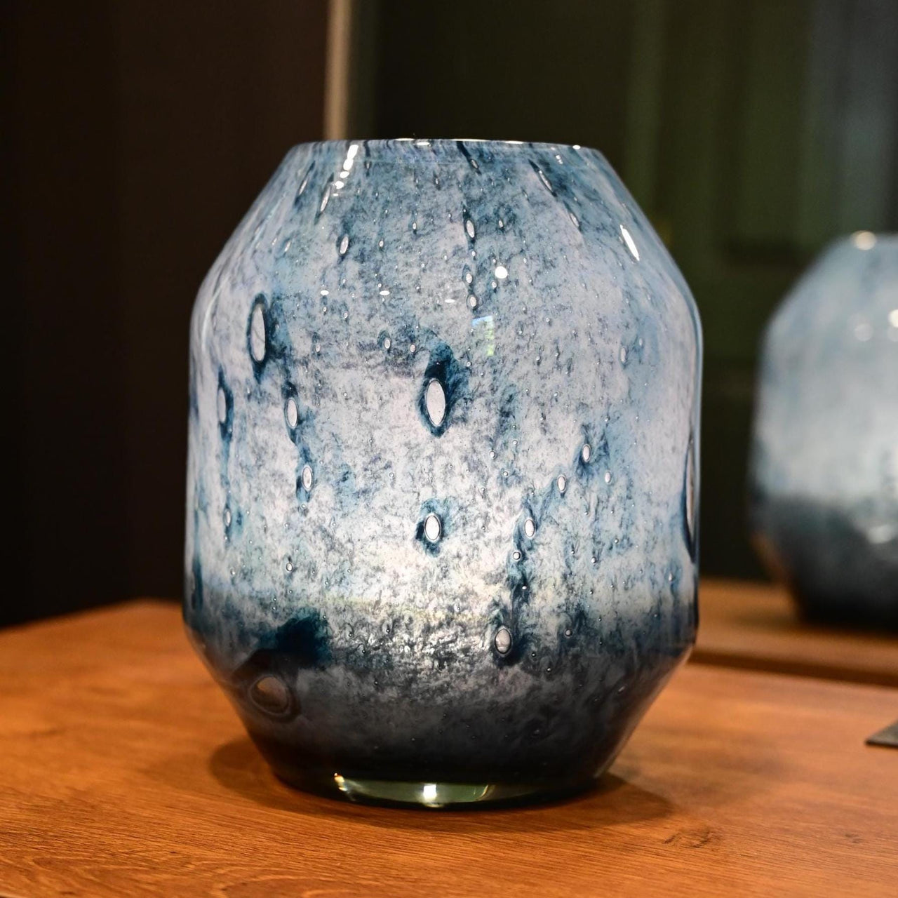 Blue Glass Lamp, Vase Lamp, Hand Blown Glass Lamp, Cordless Table Lamp, Teal Lamp, Blue Table Lamp, Cordless Lamp, Blown Glass Table Lamp