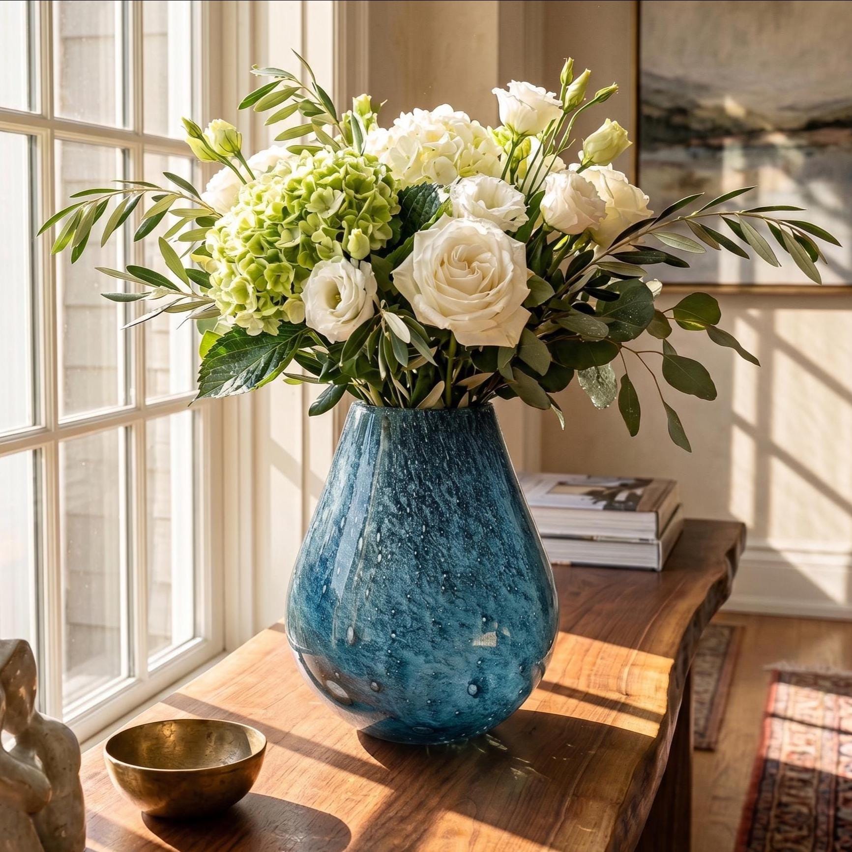 Teal Vase, Extra Large Glass Vase, Colored Glass Vase, Grand Vase, Teal Glass Vase, Large Blue Vase, Blue Glass Vase, Hand Blown Glass Vase