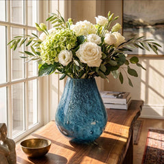 Teal Vase, Extra Large Glass Vase, Colored Glass Vase, Grand Vase, Teal Glass Vase, Large Blue Vase, Blue Glass Vase, Hand Blown Glass Vase