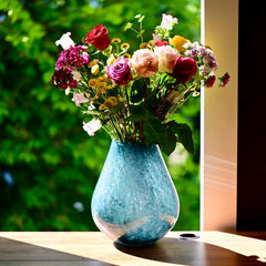 Teal Vase, Extra Large Glass Vase, Colored Glass Vase, Grand Vase, Teal Glass Vase, Large Blue Vase, Blue Glass Vase, Hand Blown Glass Vase