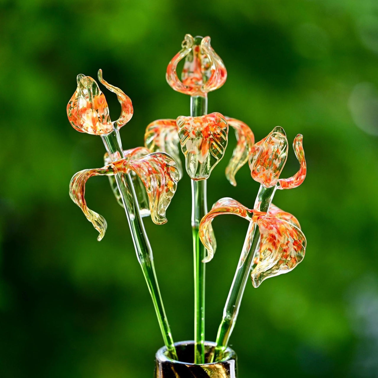 Glass Flowers Bouquet and Vase - Glass Flowers and Vase - Glass Iris - Unique Spring Decor Gift for Her, Birthday Gift