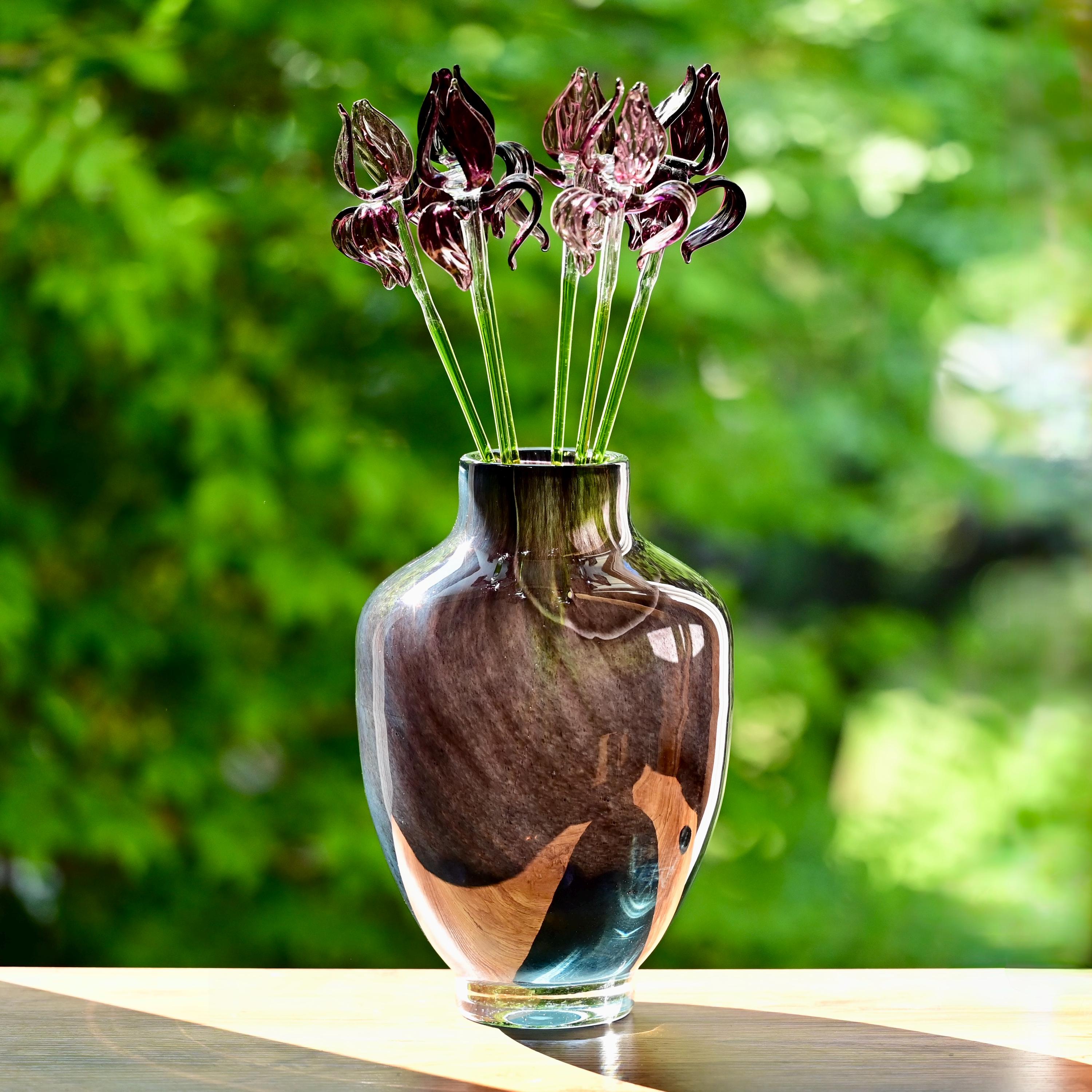 Glass Flowers Bouquet with Vase - Glass Flowers and Vase  - Blown Glass Centerpiece - Glass Table Centerpiece - Birthday Gift