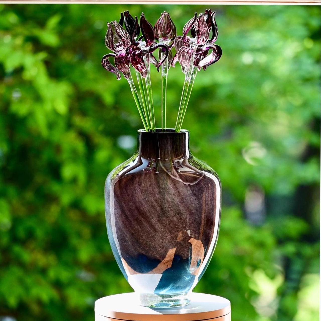 Glass Flowers Bouquet with Vase - Glass Flowers and Vase  - Blown Glass Centerpiece - Glass Table Centerpiece - Birthday Gift