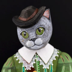 Hand Carved Wooden Musketeer Cat