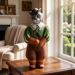 Hand Carved Wooden Musketeer Cat