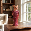 Hand Carved Wooden Fox Sculpture w Red Dress