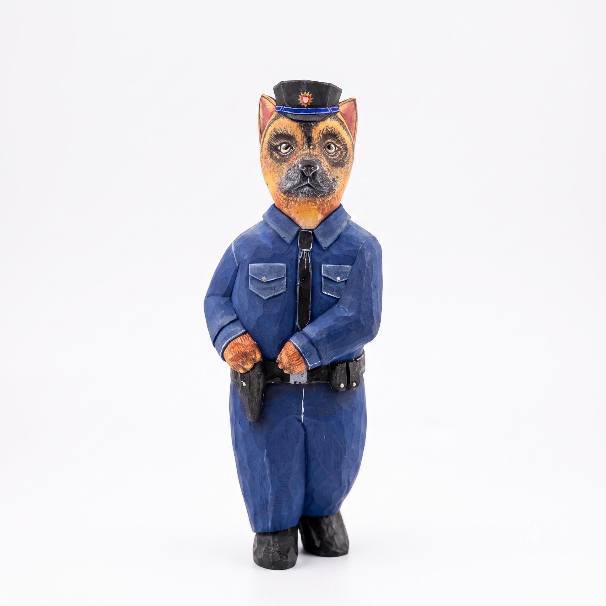 Hand Carved Wooden Police German Shepherd Statue