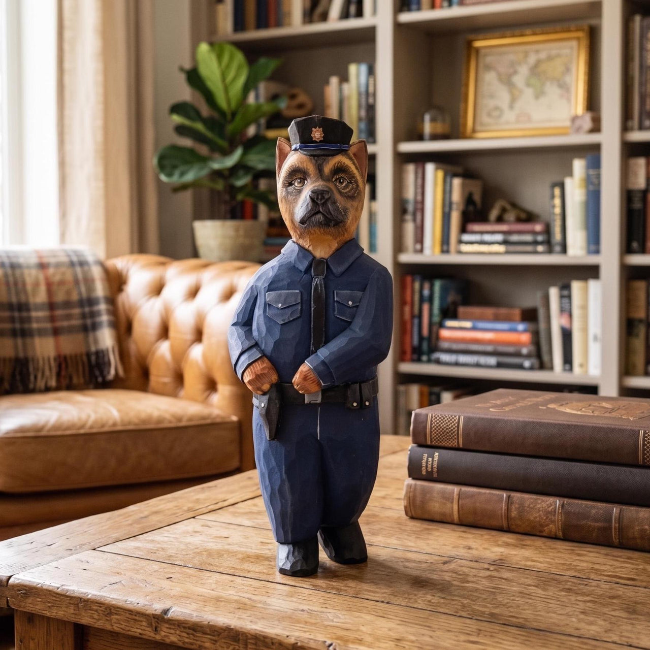 Hand Carved Wooden Police German Shepherd Statue