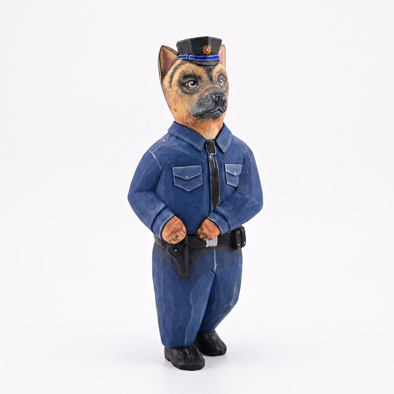 Hand Carved Wooden Police German Shepherd Statue