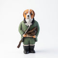 Hand Carved Beagle Hunting Dog Statue w Rifle