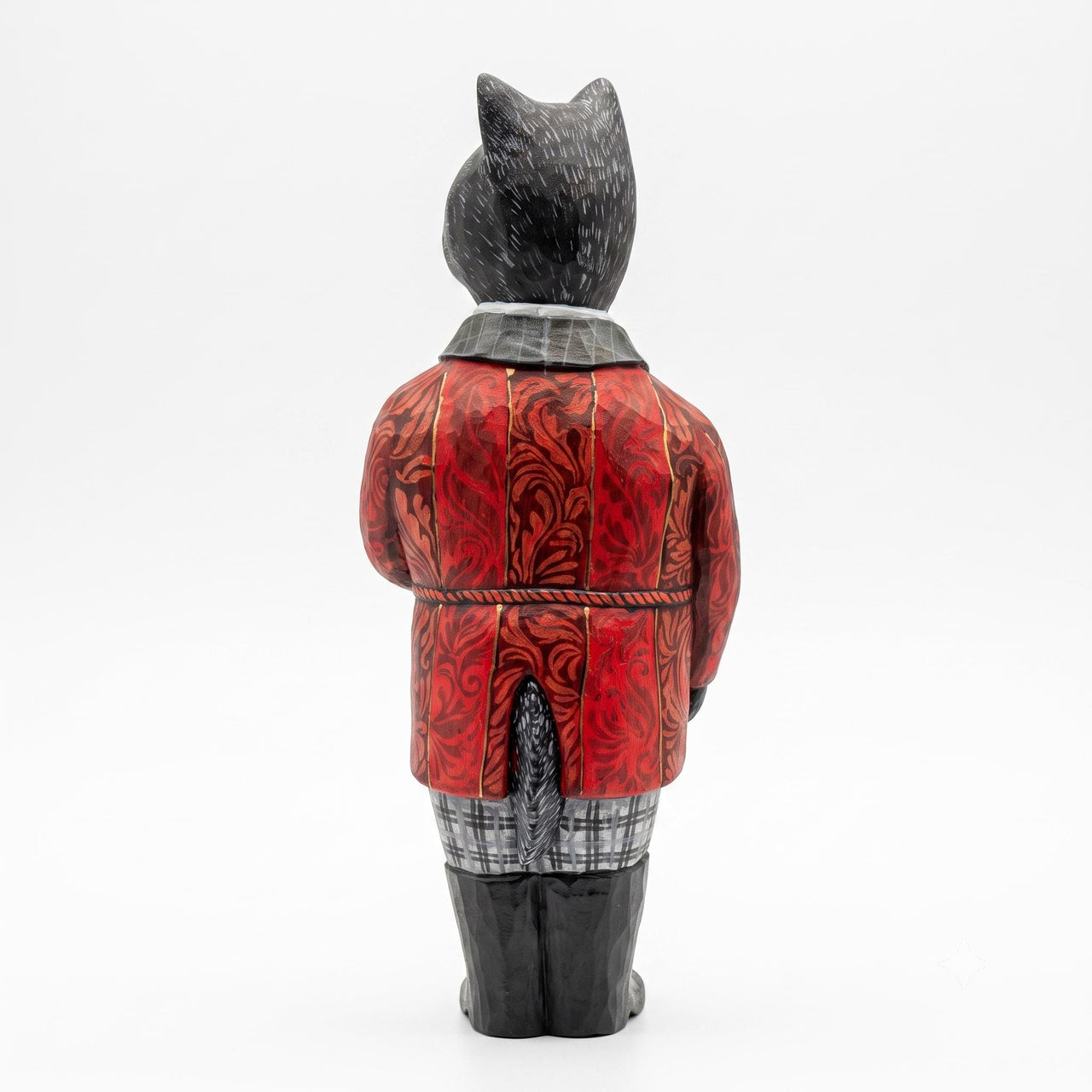 Hand Carved Wooden Dog w Red Suit