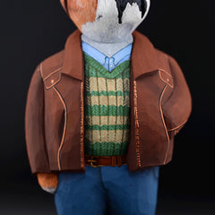 Hand Carved English Bulldog w Leather Jacket