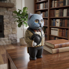Hand Painted & Carved Dapper Wooden Cat Figurine