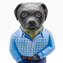 Wooden Labrador Statue w Blue Flannel Shirt