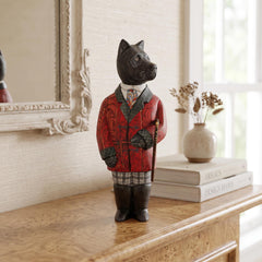 Hand Carved Wooden Dog w Red Suit