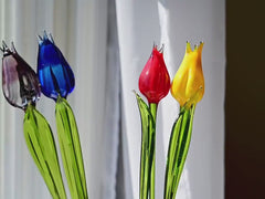 Set of 4 Multi Color Glass Tulips 14"