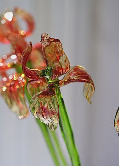 Hand Blown Spotted Orange Glass Iris 17"